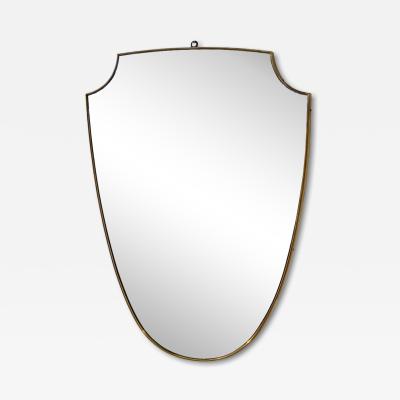 Shield Shaped Wall Mirror with Brass Frame Italy 1950s