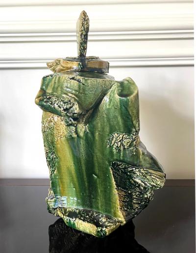 Shigemasa Higashida Large Japanese Ceramic Oribe Sculptural Vessel by Shigemasa Higashida