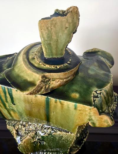 Shigemasa Higashida Large Japanese Ceramic Oribe Sculptural Vessel by Shigemasa Higashida