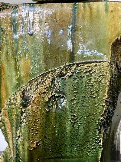 Shigemasa Higashida Large Japanese Ceramic Oribe Sculptural Vessel by Shigemasa Higashida