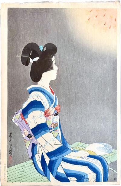 Shinsui Ito Japanese Large Woodblock Print Firework by Ito Shinsui Limited Edition