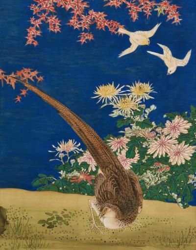 Shioka Sorin Mid 19th Century Japanese Screen Pair Flowers Birds of the Four Seasons