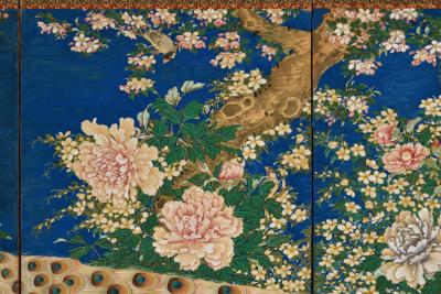 Shioka Sorin Mid 19th Century Japanese Screen Pair Flowers Birds of the Four Seasons