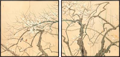 Shirayama Shunp Blooming Plum Trees and Birds ca 1915