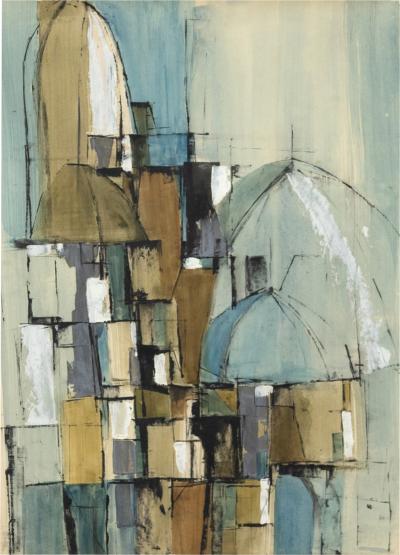 Shirley n e Moss Rapp Mariani Mid Modern Abstract Expressionist Study in Blue American Circa 1970 