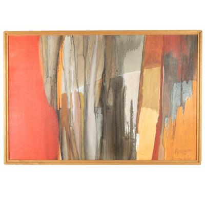 Shirley n e Moss Rapp Mariani Mid Modern Abstract Painting Oil On Board American 1970 s 