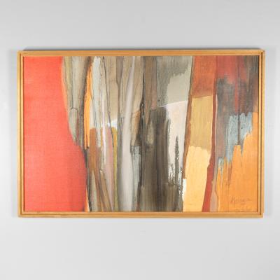 Shirley n e Moss Rapp Mariani Mid Modern Abstract Painting Oil On Board American 1970 s 