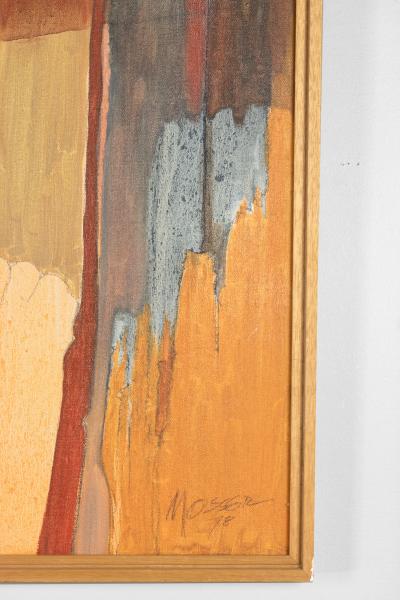 Shirley n e Moss Rapp Mariani Mid Modern Abstract Painting Oil On Board American 1970 s 