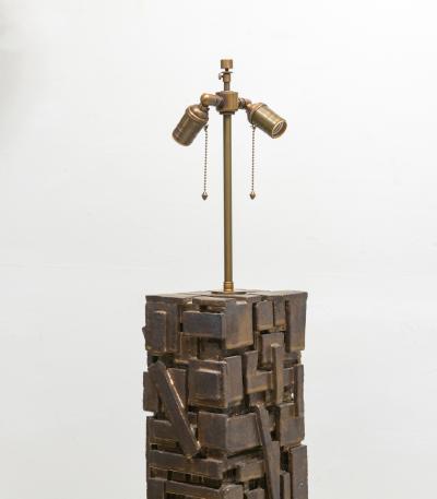 Shizue Imai Pair of Bespoke Rectangular Sculptural Ceramic Dark Glazed Table Lamps