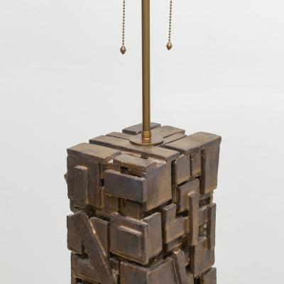 Shizue Imai Pair of Bespoke Rectangular Sculptural Ceramic Dark Glazed Table Lamps