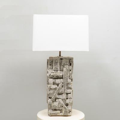 Shizue Imai Pair of Bespoke Rectangular Sculptural Ceramic White Glazed Table Lamps