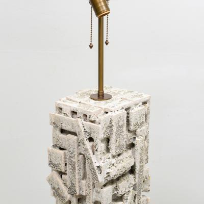 Shizue Imai Pair of Bespoke Rectangular Sculptural Ceramic White Glazed Table Lamps