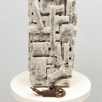 Shizue Imai Pair of Bespoke Rectangular Sculptural Ceramic White Glazed Table Lamps