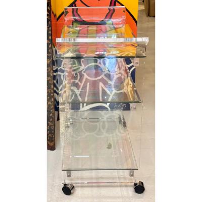 Shlomi Haziza Shlomi Haziza Modern Designer Lucite Acrylic Cocktail Bar Cart