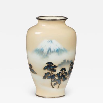 Showa period rich cream ground musen cloisonne enamel vase by Ando
