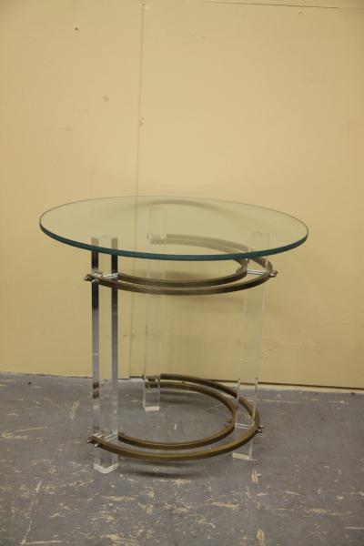 Side table in lucite and brass by Charles Hollis Jones