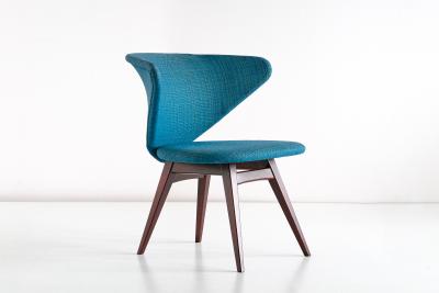 Sigfrid Ljungqvist Sigfrid Ljungqvist Wing Shaped Chair Petrol Blue Fabric and Beech Sweden 1958