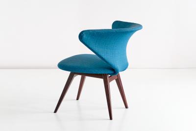 Sigfrid Ljungqvist Sigfrid Ljungqvist Wing Shaped Chair Petrol Blue Fabric and Beech Sweden 1958