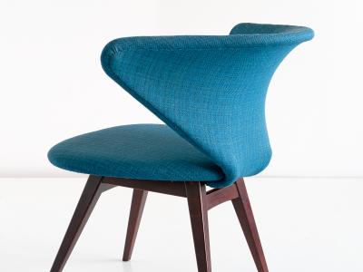 Sigfrid Ljungqvist Sigfrid Ljungqvist Wing Shaped Chair Petrol Blue Fabric and Beech Sweden 1958