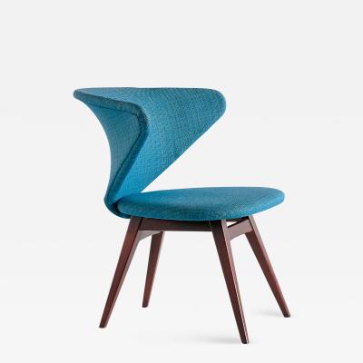 Sigfrid Ljungqvist Sigfrid Ljungqvist Wing Shaped Chair Petrol Blue Fabric and Beech Sweden 1958