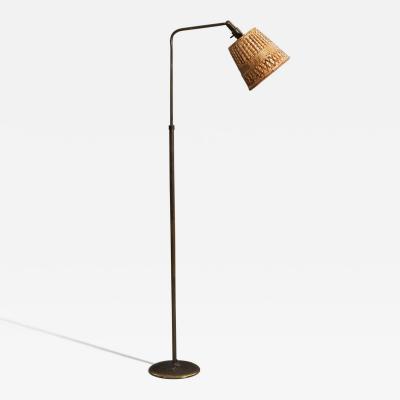 Sigfried Giedion Hin Bredendieck Floor Lamp with Bronze and Rattan 1930s