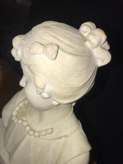 Signed 19th Century Marble Miniature Bust of a Young Girl Signed on Reverse