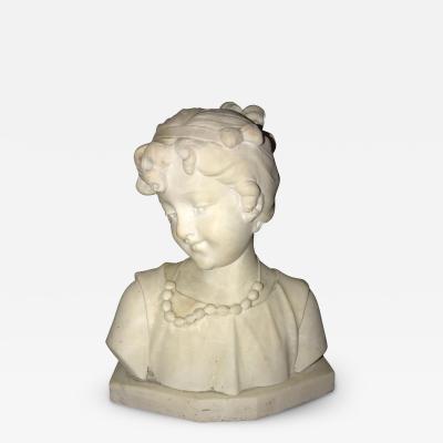 Signed 19th Century Marble Miniature Bust of a Young Girl Signed on Reverse