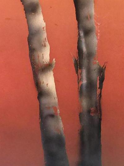 Signed Andy Warhol Style Modern Birch Tree Painting