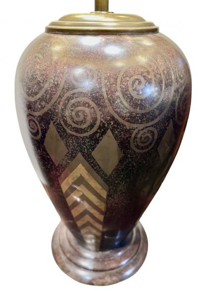 Signed Art Deco Dinandrie Lamp Vase with Mica shade Signed Edition Jouvenia