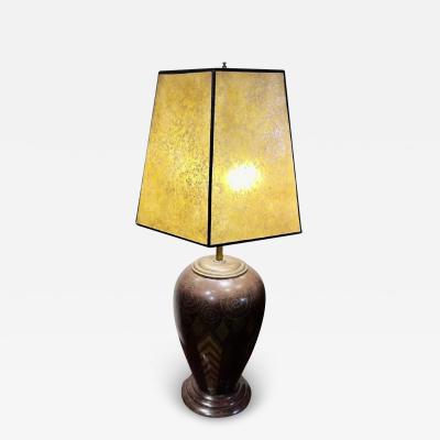 Signed Art Deco Dinandrie Lamp Vase with Mica shade Signed Edition Jouvenia