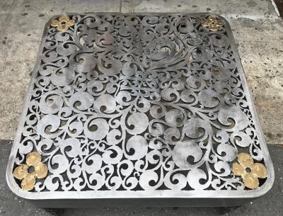 Signed Brutalist Cut Steel Coffee Table