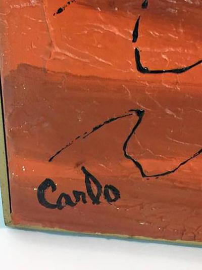 Signed Great Brutalist Bright Orange Pirates Galleon Oil Painting