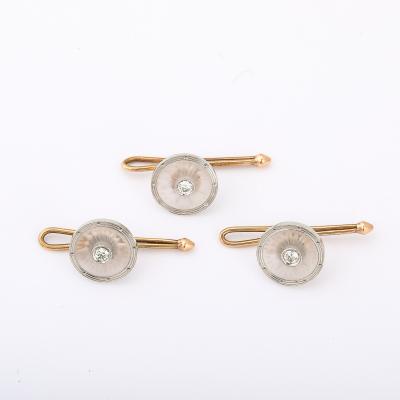 Signed Kremnentz Art Deco 14k Gold Platinum Diamond Cufflink Stud Set