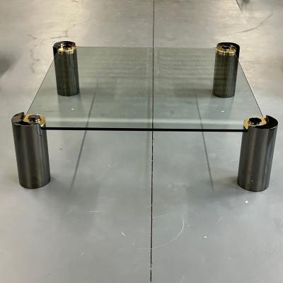 Signed Large Mid Century Karl Springer Coffee Cocktail Table Gunmetal Brass