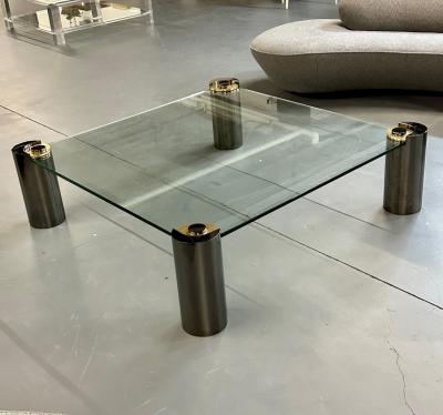 Signed Large Mid Century Karl Springer Coffee Cocktail Table Gunmetal Brass