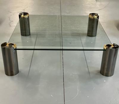Signed Large Mid Century Karl Springer Coffee Cocktail Table Gunmetal Brass