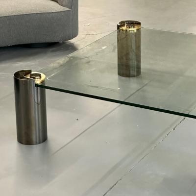 Signed Large Mid Century Karl Springer Coffee Cocktail Table Gunmetal Brass