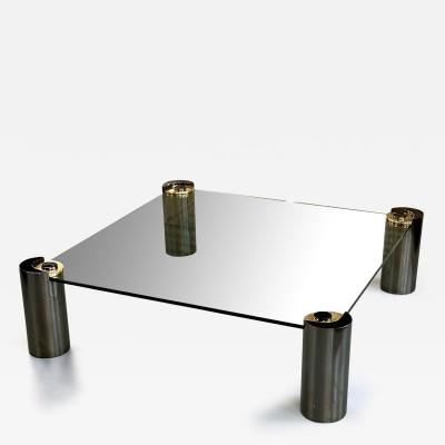 Signed Large Mid Century Karl Springer Coffee Cocktail Table Gunmetal Brass