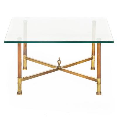 Signed Maison Jansen Coffee Cocktail Table in Brass and Glass