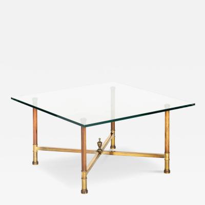 Signed Maison Jansen Coffee Cocktail Table in Brass and Glass