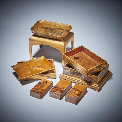 Signed Mid 19th C Edo Meiji Period Diminutive Lacquer Stacking Cabinet Japan