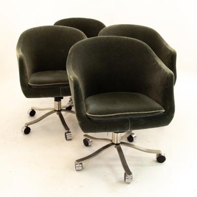 Signed Nicos Zographos Mohair Mid Century Armchairs Set of 4