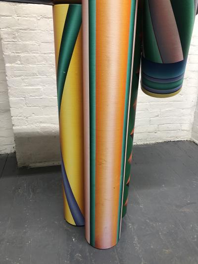 Signed Oil on Canvas Free Standing Cylindrical Artwork