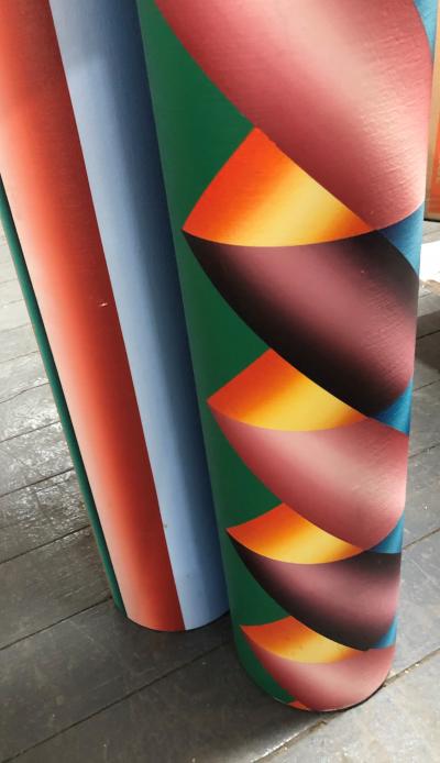 Signed Oil on Canvas Free Standing Cylindrical Artwork