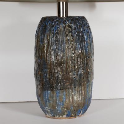 Signed Organic Mid Century Modern Handpainted Ceramic Lamp with Nickel Fittings