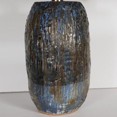 Signed Organic Mid Century Modern Handpainted Ceramic Lamp with Nickel Fittings