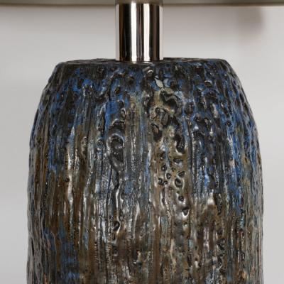Signed Organic Mid Century Modern Handpainted Ceramic Lamp with Nickel Fittings