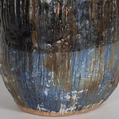 Signed Organic Mid Century Modern Handpainted Ceramic Lamp with Nickel Fittings