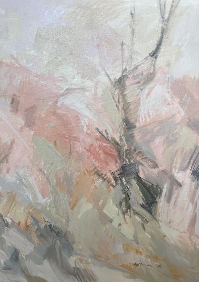 Signed R M Burrer Abstract Expressionist Painting Trees in October 1964