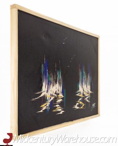 Signed Sailboat Seascape Mid Century Oil Painting on Canvas